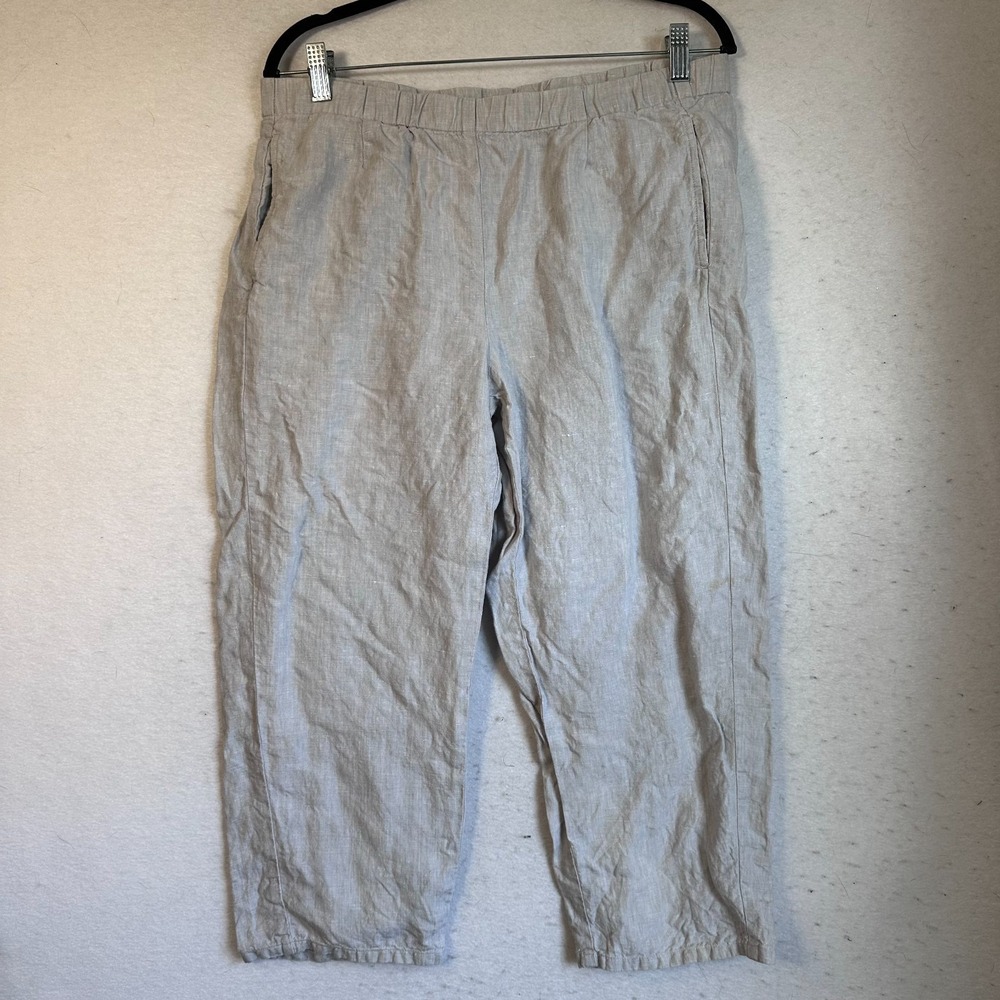J Jill Love Linen Pants Women's Medium Beige Crop Lagelook Beach Pull‎ On